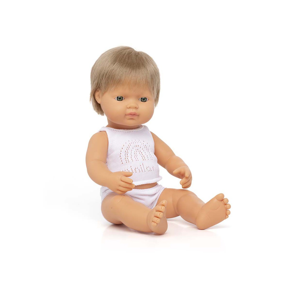 Papusa educativa 38 cm Baiat caucazian blond inchis