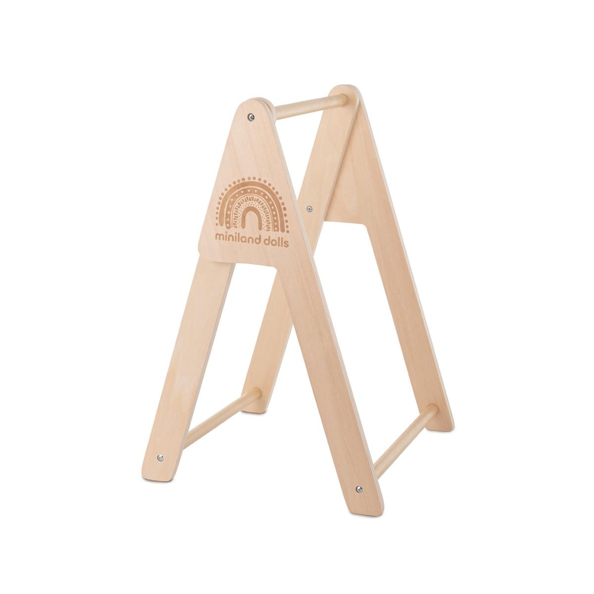 Stand-garderoba din lemn cu bara pentru hainutele papusilor