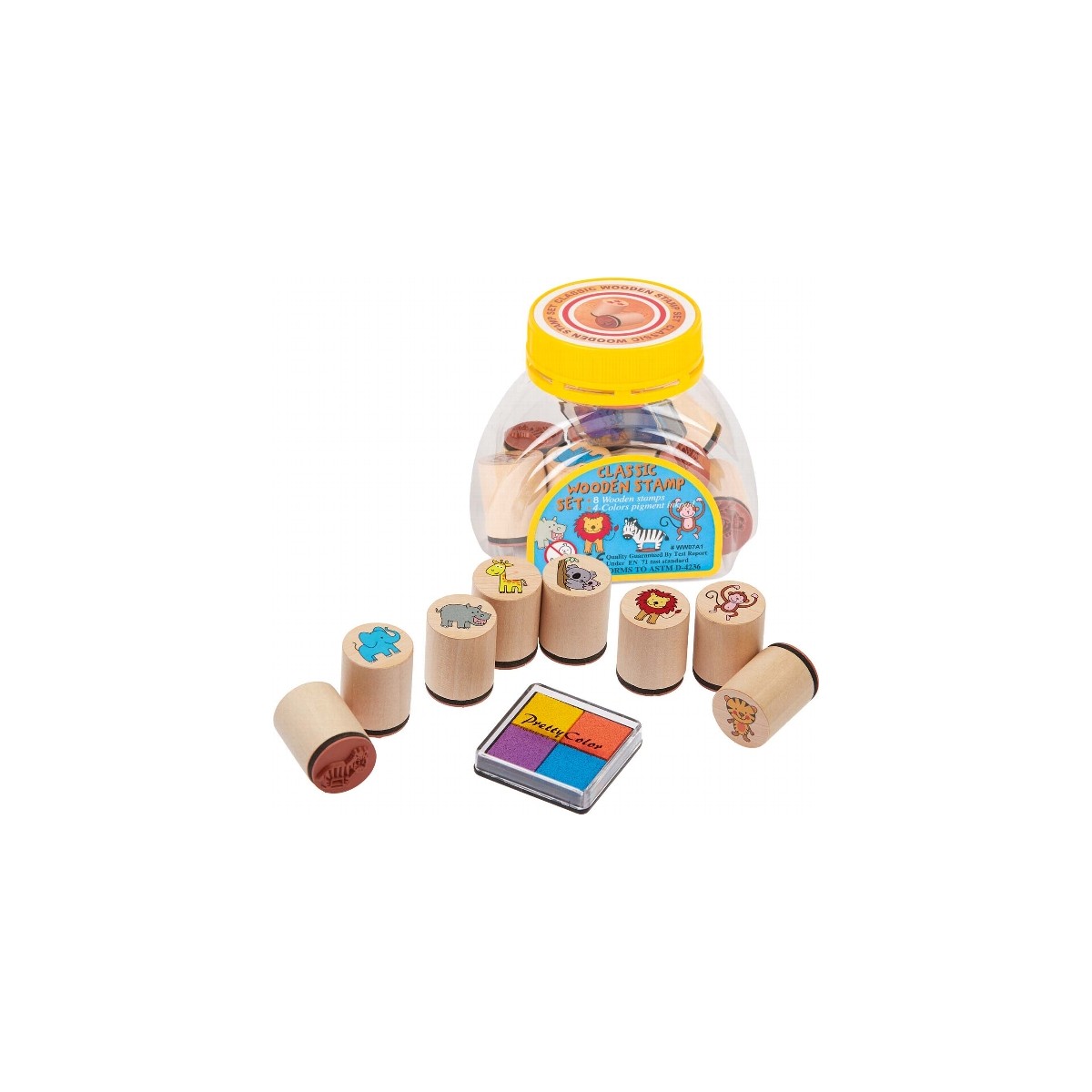 Set de 8 stampile cu animale, tusiera inclusa
