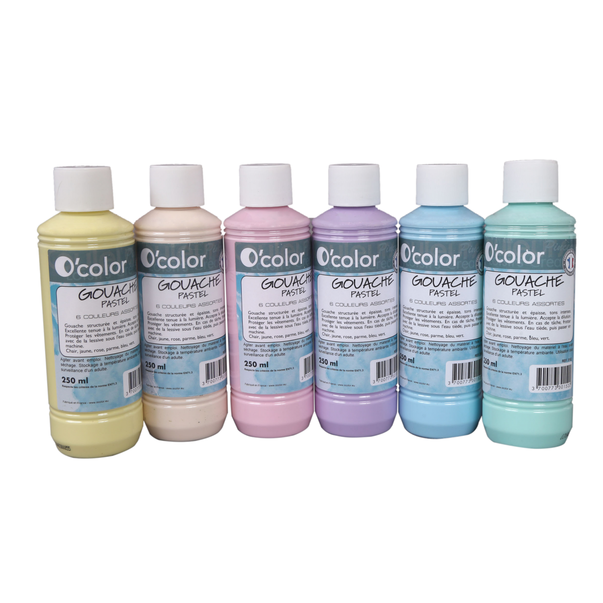 Guasa lavabila 6 x 250 ml, culori pastel