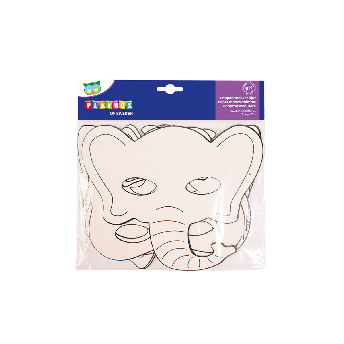 Set 16 masti de colorat, forme cu diverse animale, carton FSC Set 16 masti de colorat, forme cu diverse animale, carton FSC