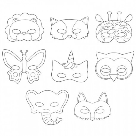 Set 16 masti de colorat, forme cu diverse animale, carton FSC Set 16 masti de colorat, forme cu diverse animale, carton FSC