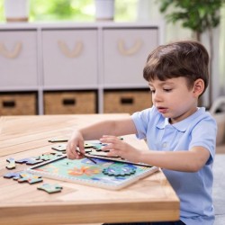 Puzzle educativ din lemn, cu rotite dintate, Oceanul, 8 piese, pentru copii 3 ani+, Melissa&Doug 31003