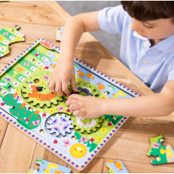 Puzzle din lemn cu rotite dintate pentru invatarea numararii prin joaca Animale vesele