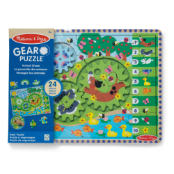 Puzzle din lemn cu rotite dintate pentru invatarea numararii prin joaca Animale vesele