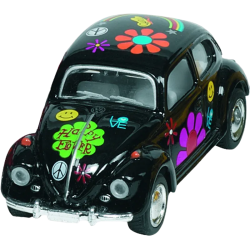 Masinuta Die Cast VW Beetle Classic, scara 1:64, lungime 6,5cm, cu print floral, neagra
